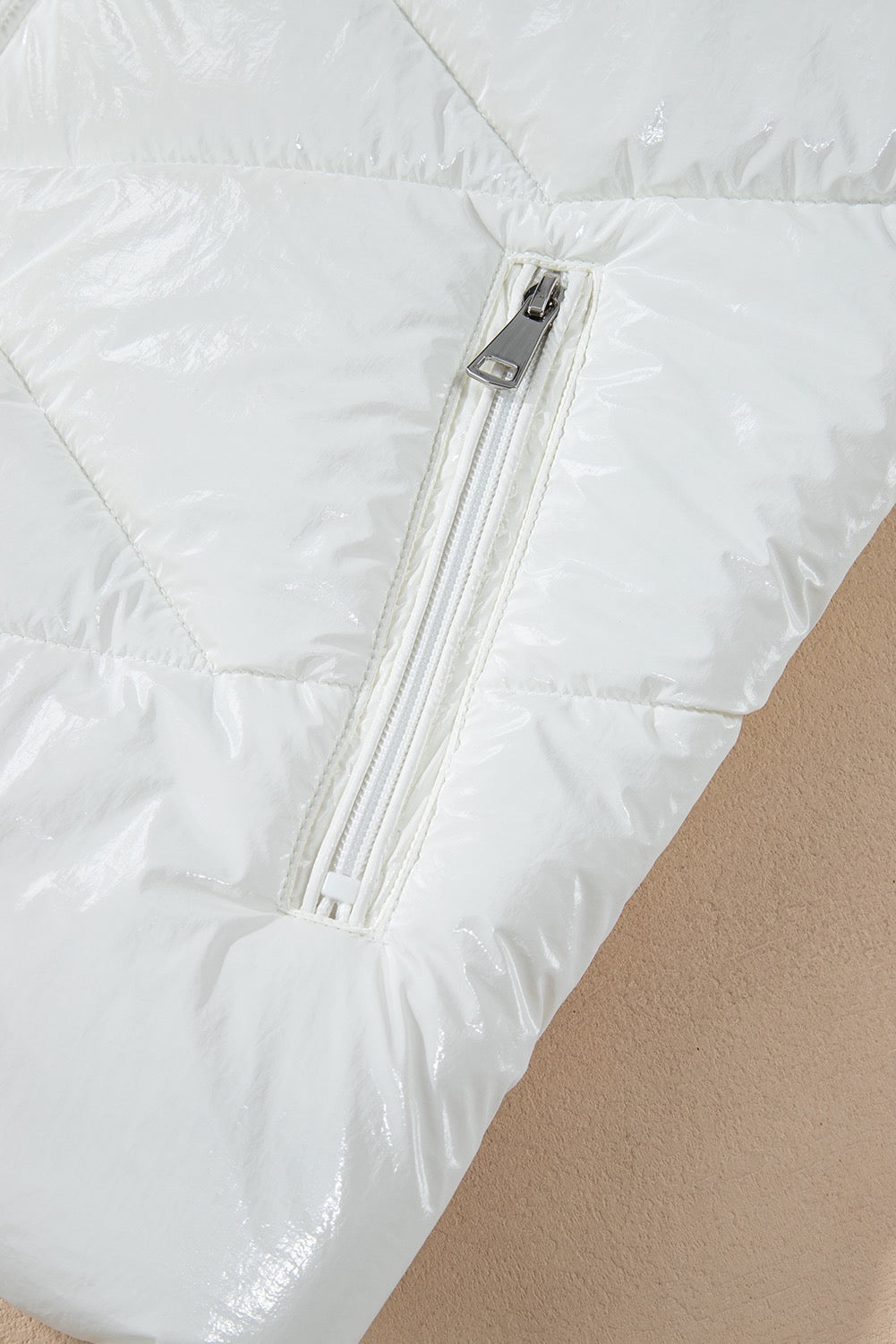 White Quilted Zip Up Puffer Coat
