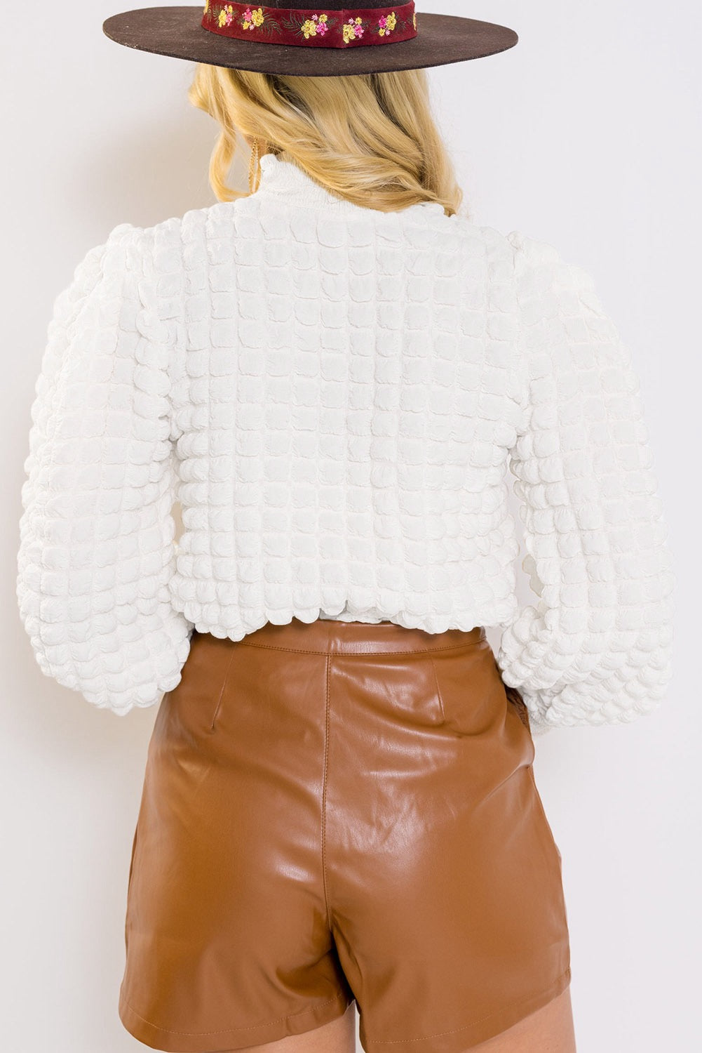 White Textured Mock Neck Top