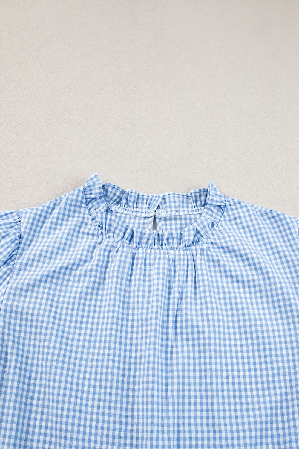 Floral Embroidered Blue Gingham Blouse