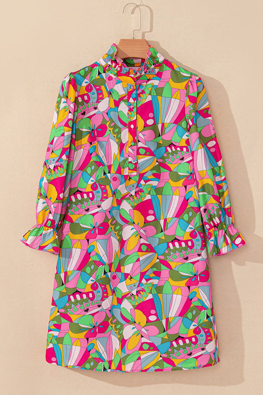 Abstract Lantern Sleeve Dress