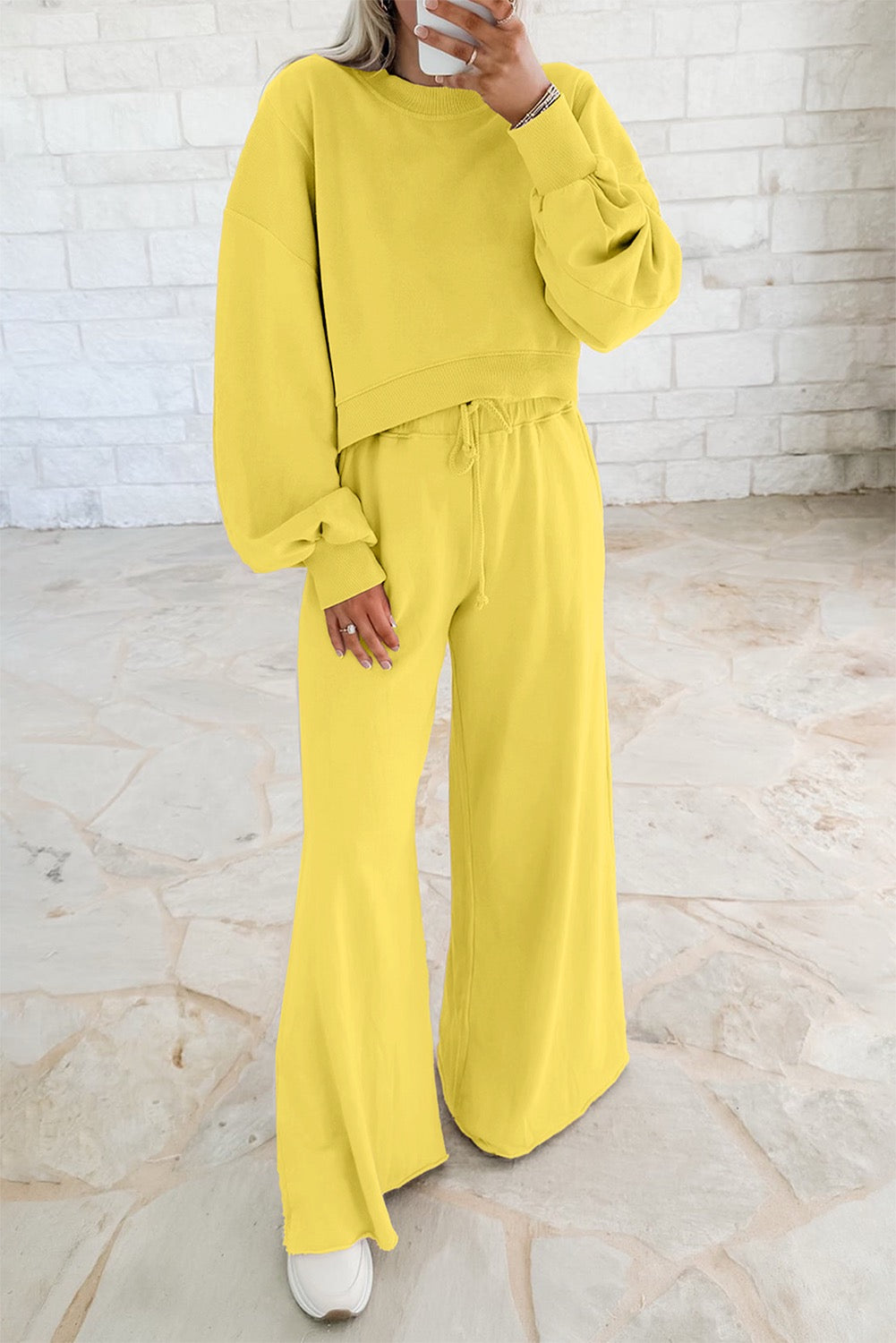 Yellow Pullover Wide Leg Pants Set