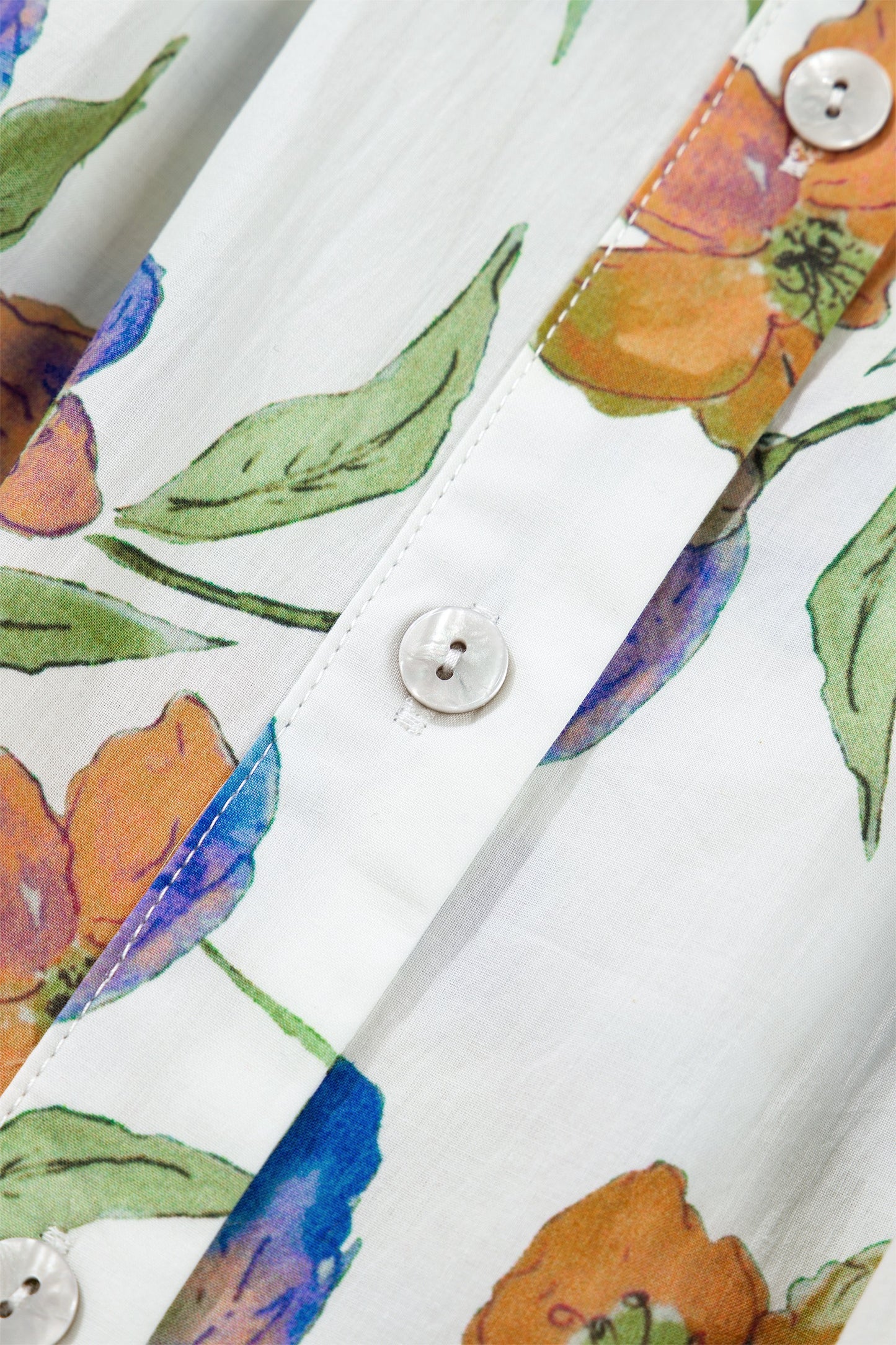 Green Floral Print Ruffle V-Neck Pressed Pleats Blouse