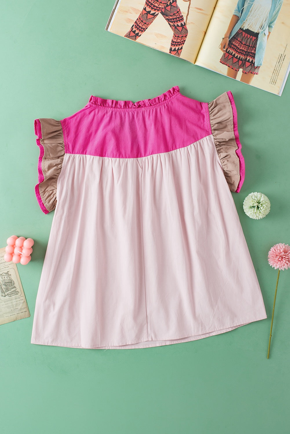 Pink Ruffle Sleeve Blouse