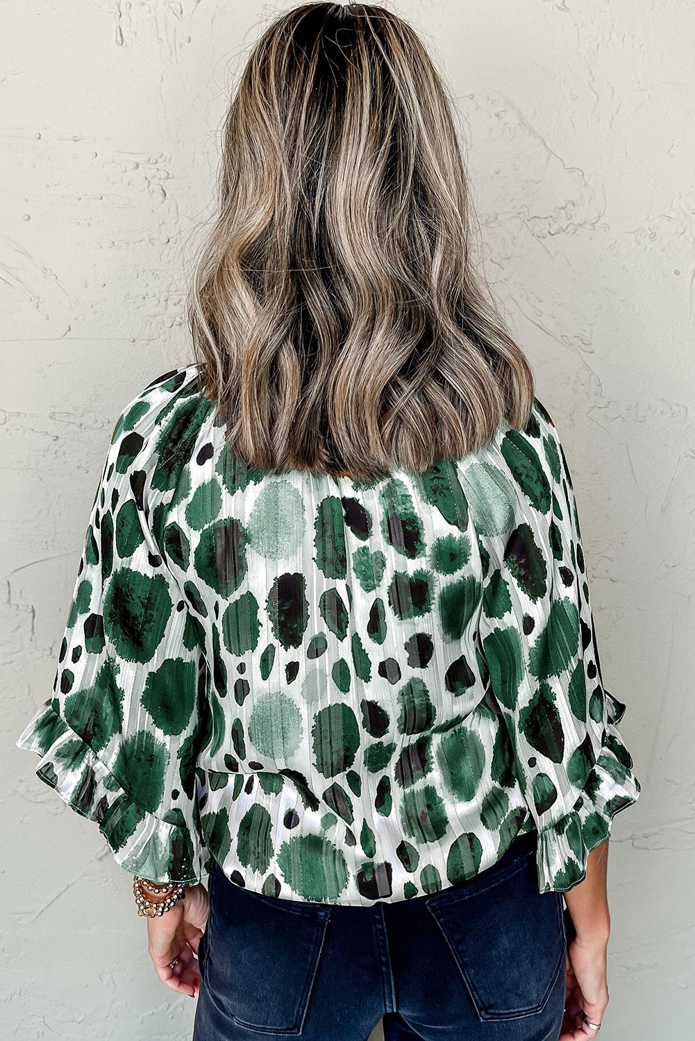 Green Metallic 3/4 Sleeve Blouse