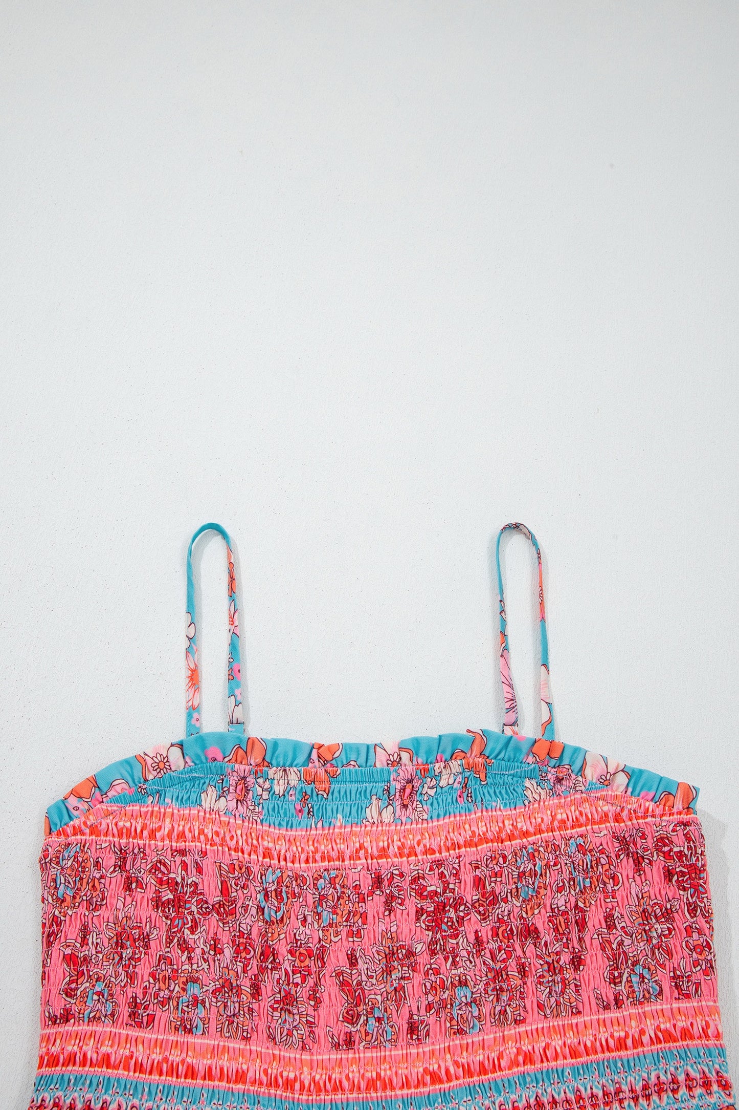 Blue Boho Print Spaghetti Straps Maxi Dress
