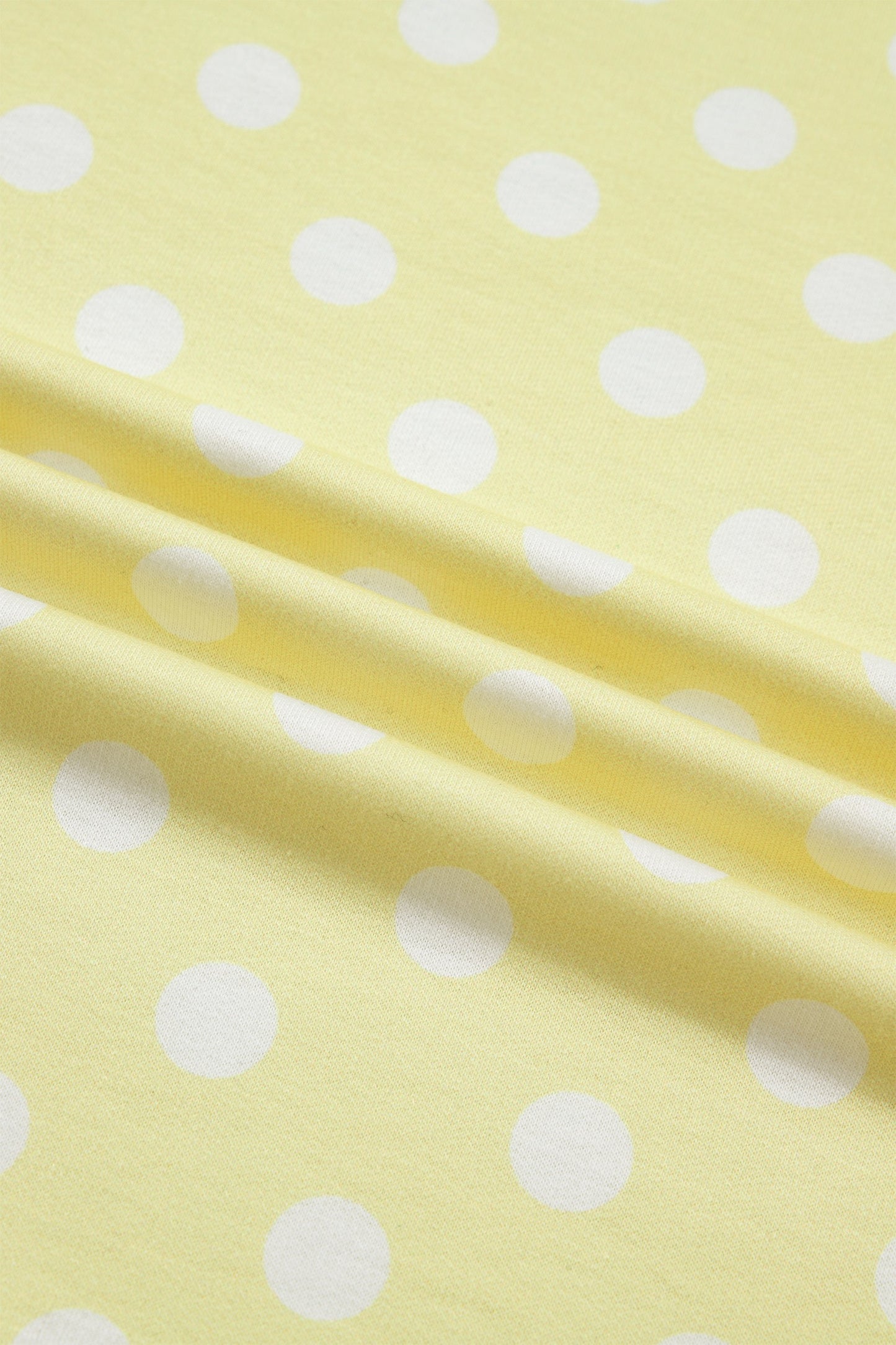 Yellow Polka Dot Print Color Block Trim Mock Neck Short Set