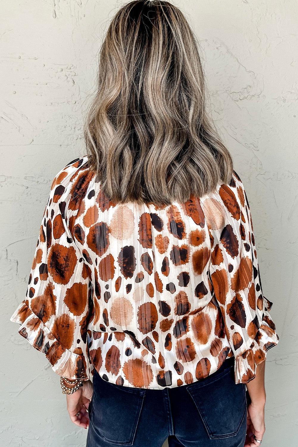3/4 Sleeve Brown Metallic Blouse