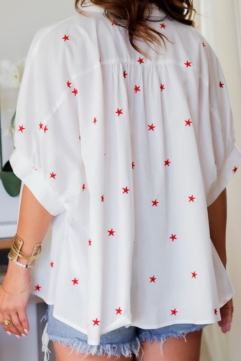 Half Sleeve, Red Stars Loose Fit Shirt