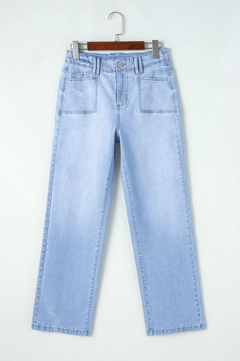 Light Wash, High Waist, Loose Fit, Straight Leg Cropped Jeans