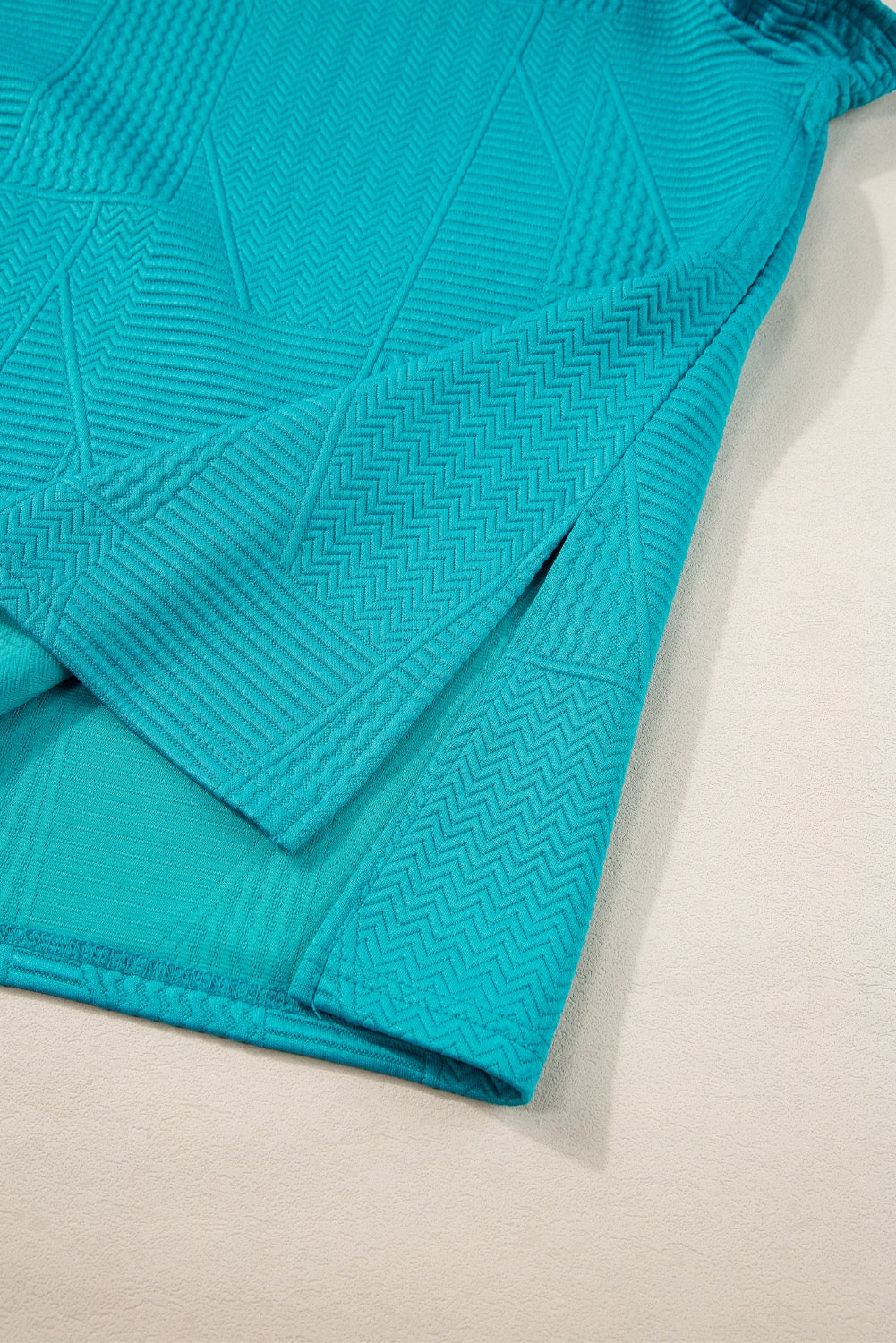 Turquoise Ruffle Sleeve Textured Shorts Set