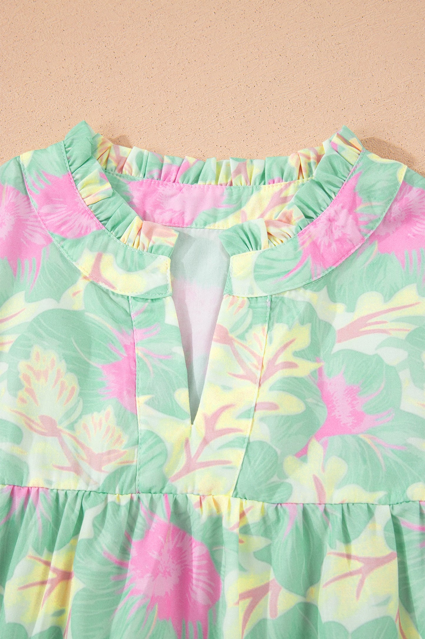 Short Bubble Sleeve Summer Floral Top