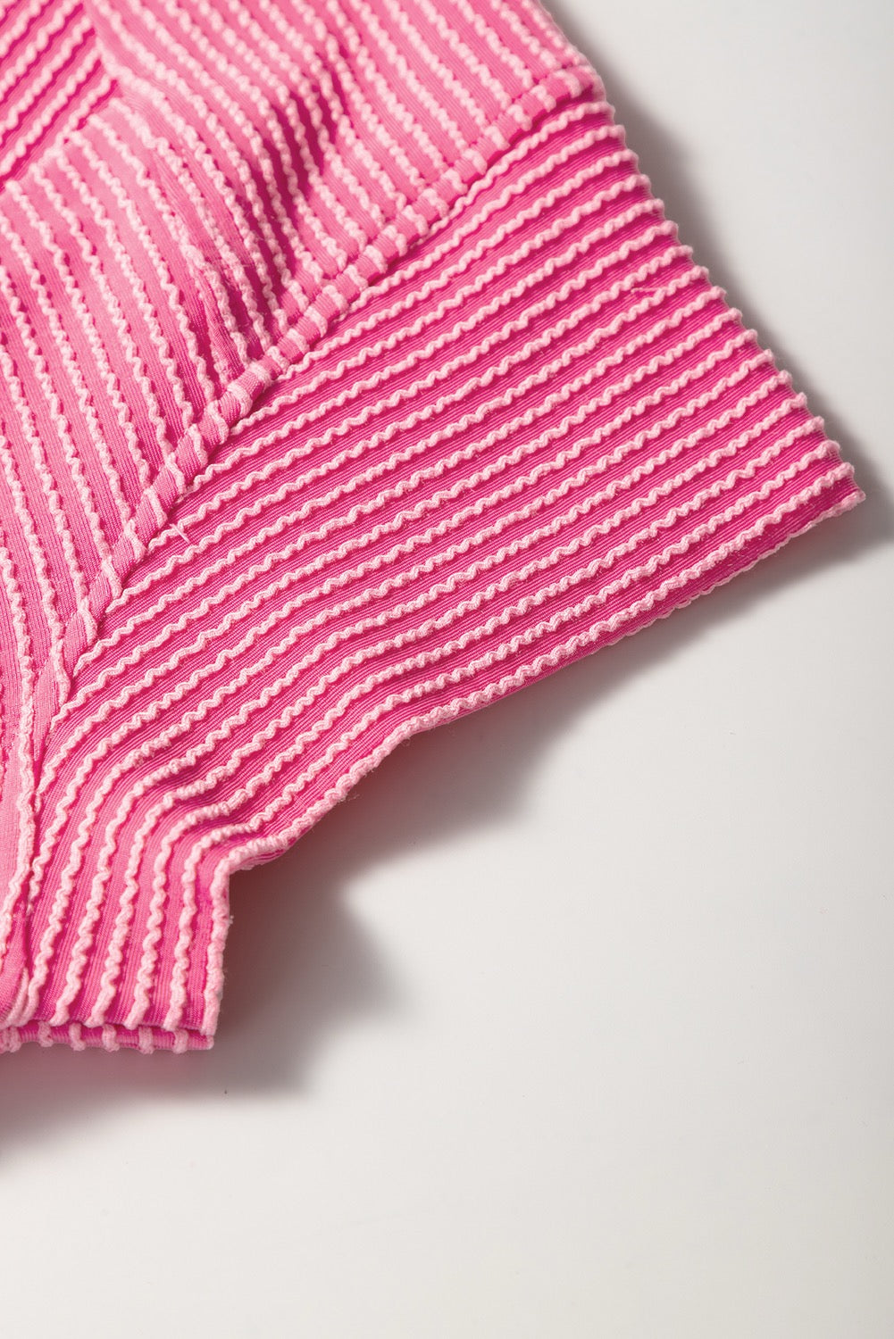 Solid Pink Corded Knit Short Sleeve T Shirt and Wide Leg Pants Set