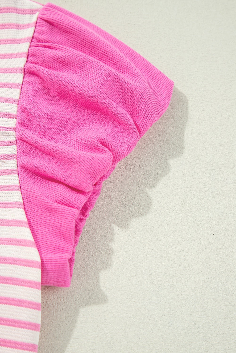 Pink Stripe Ruffle V Neck Puff Sleeve Top