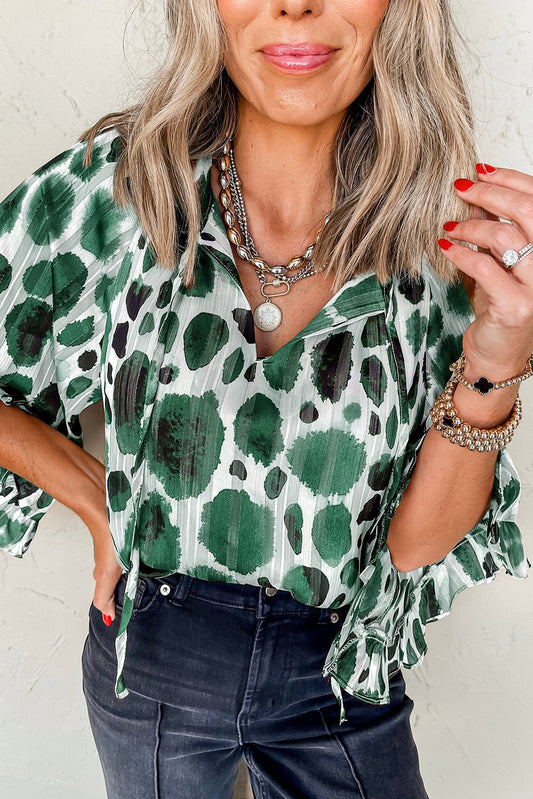 Green Metallic 3/4 Sleeve Blouse