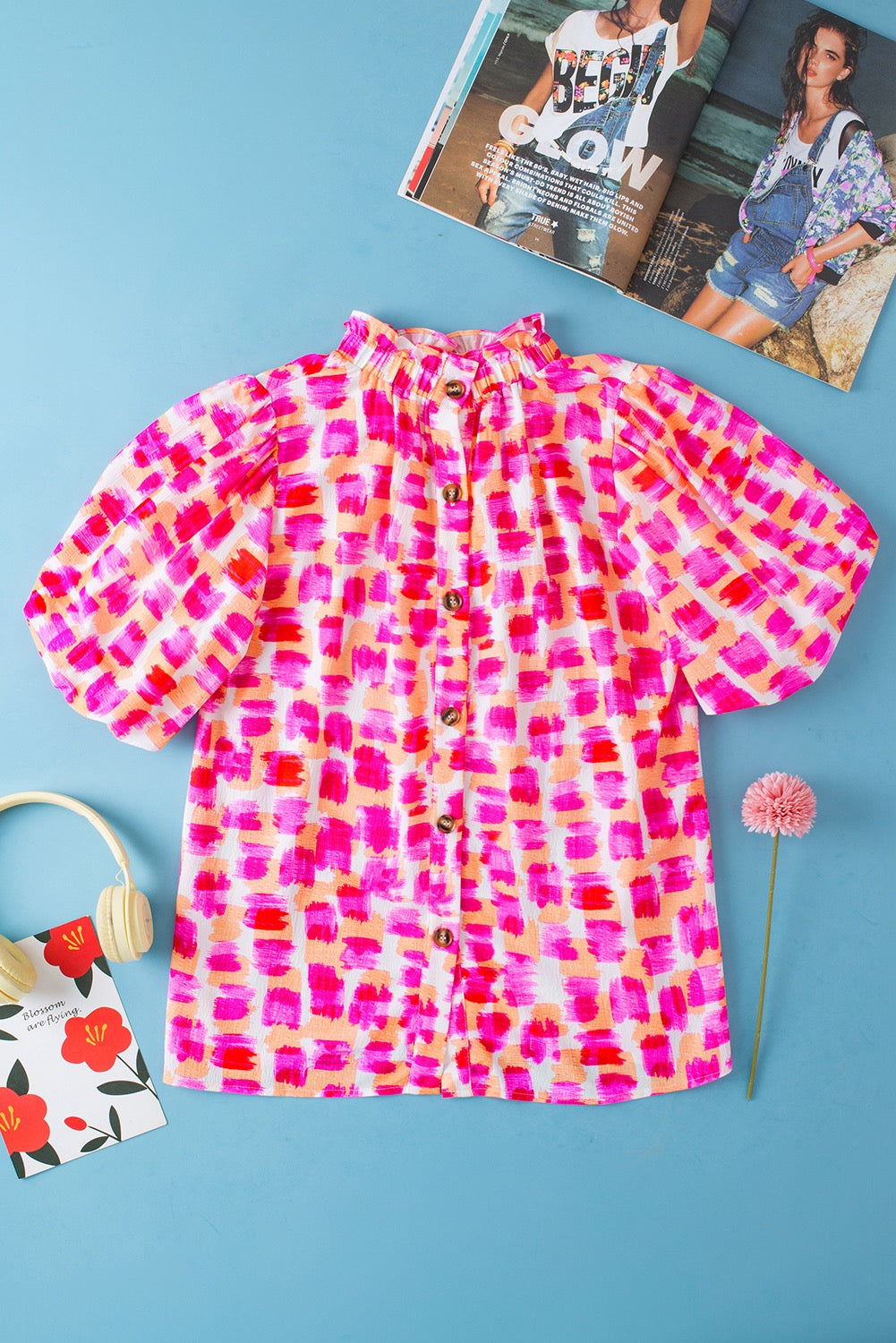 Button Back, High Neck Blouse