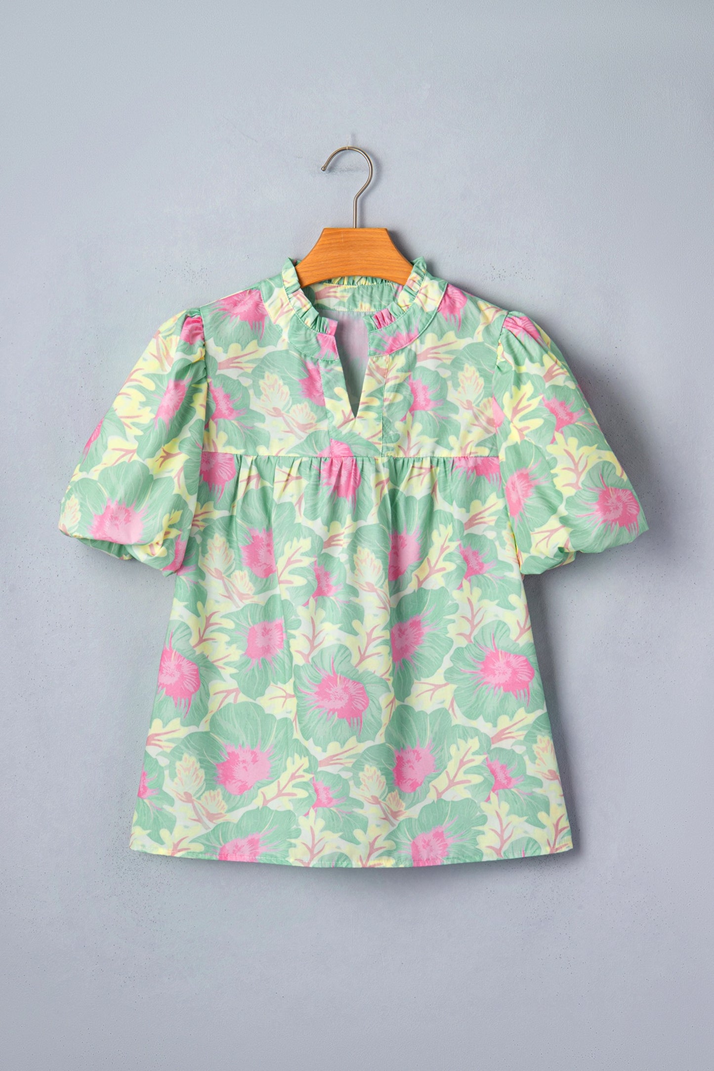 Short Bubble Sleeve Summer Floral Top