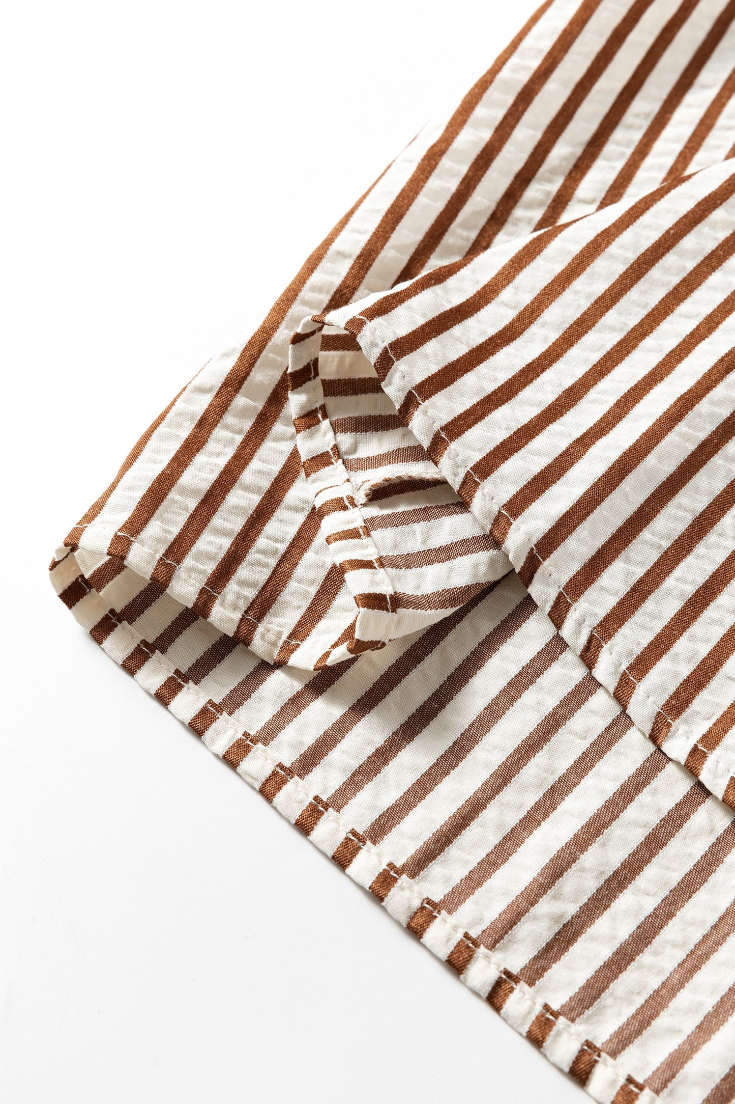 Khaki Stripe Double Ruffled Short Sleeve Top