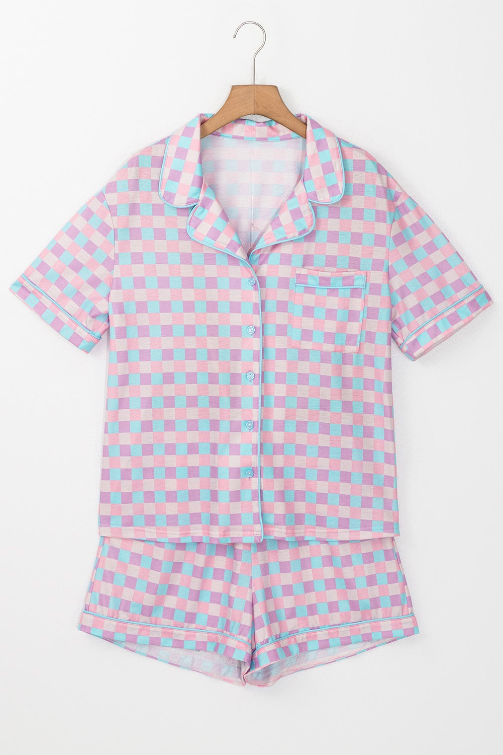 Purple Checkered Shorts Set
