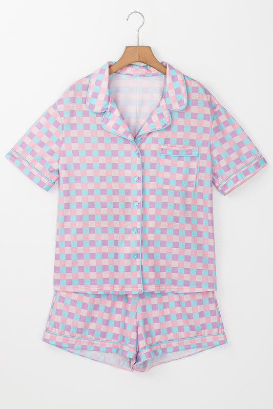 Purple Checkered Shorts Set