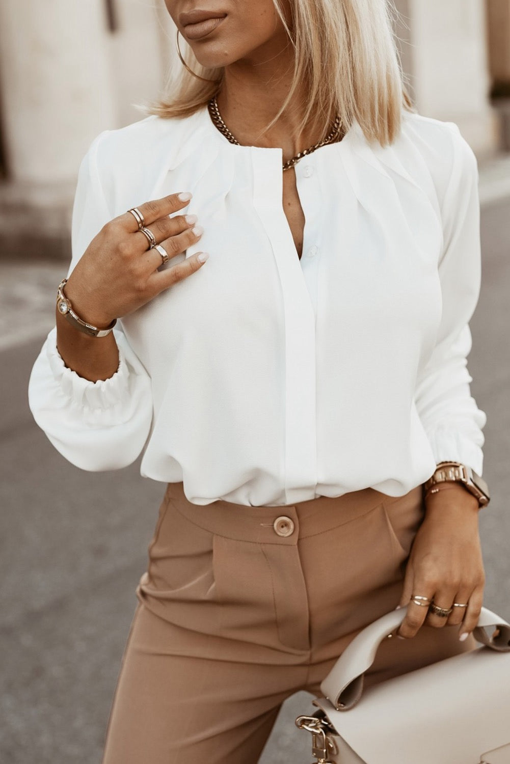 White Gathered Blouse