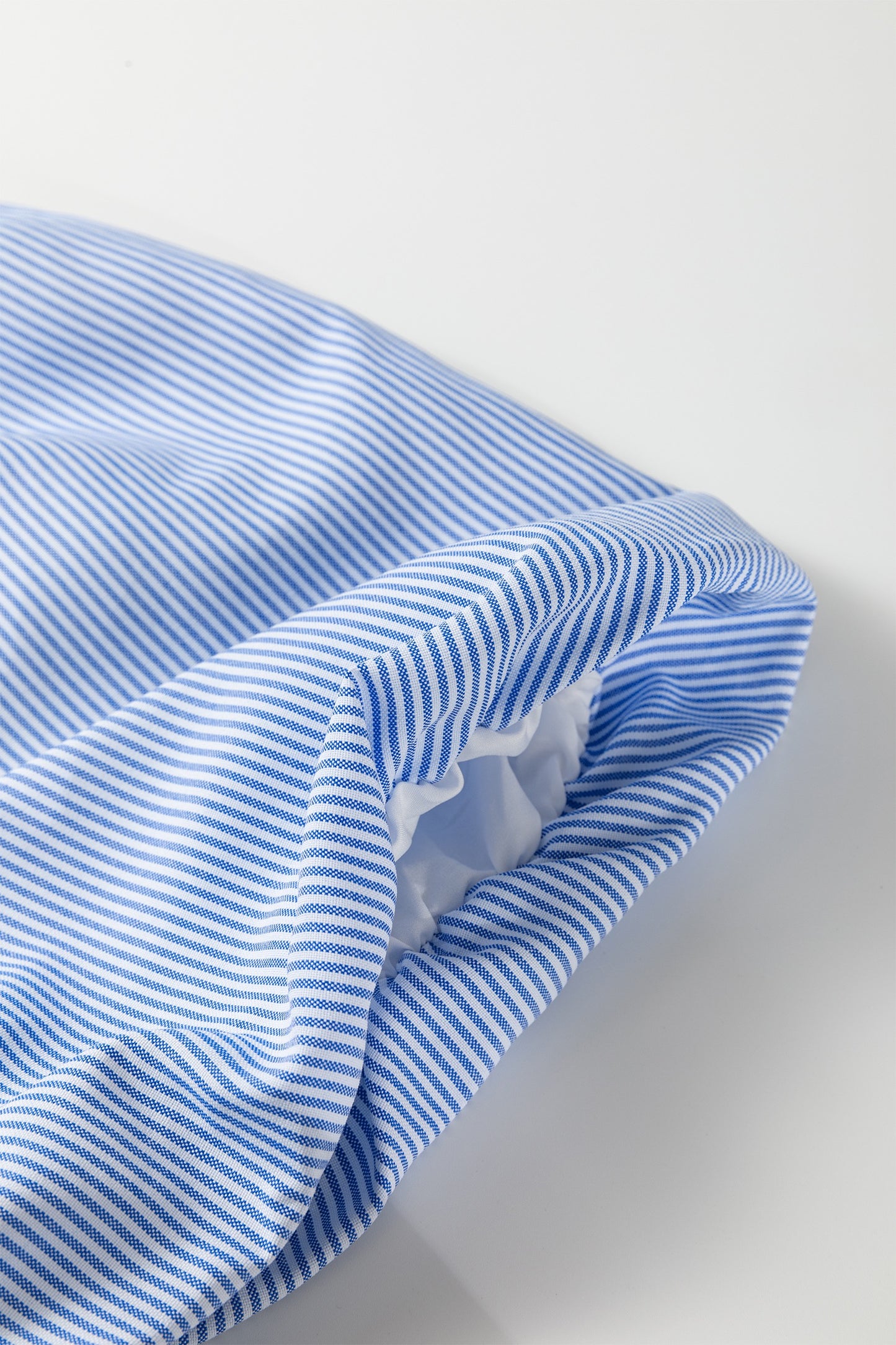 Sky Blue Stripe Shirred Detail Collar V Neck Plus Size Midi
