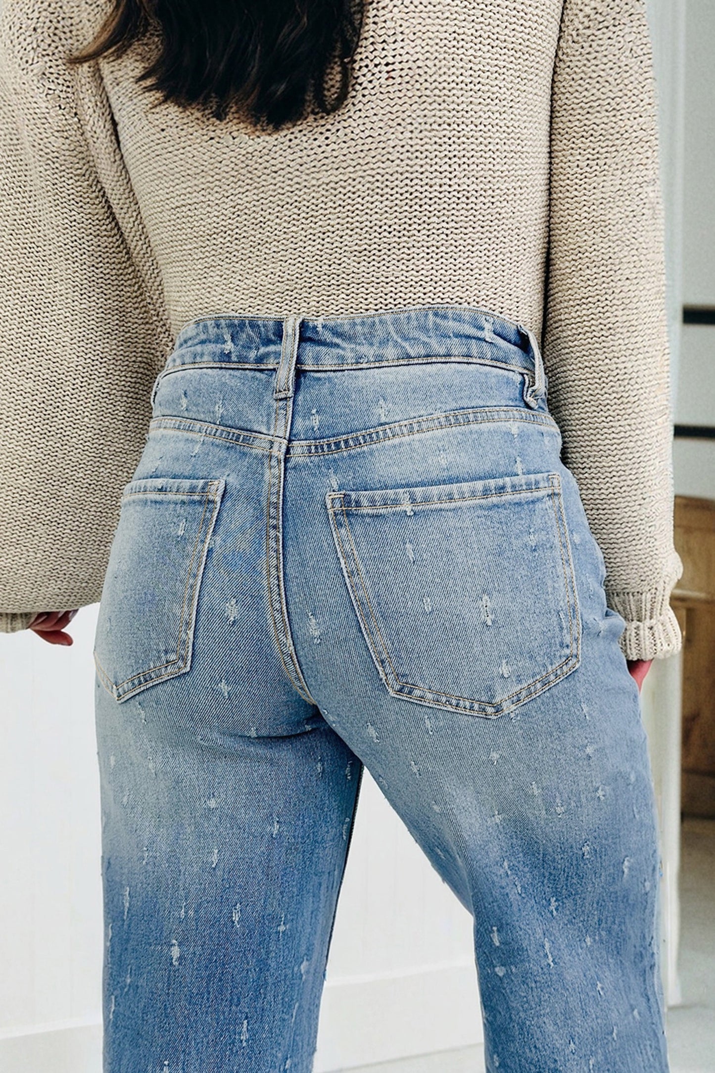 Distressed Detail Tummy Control Raw Hem