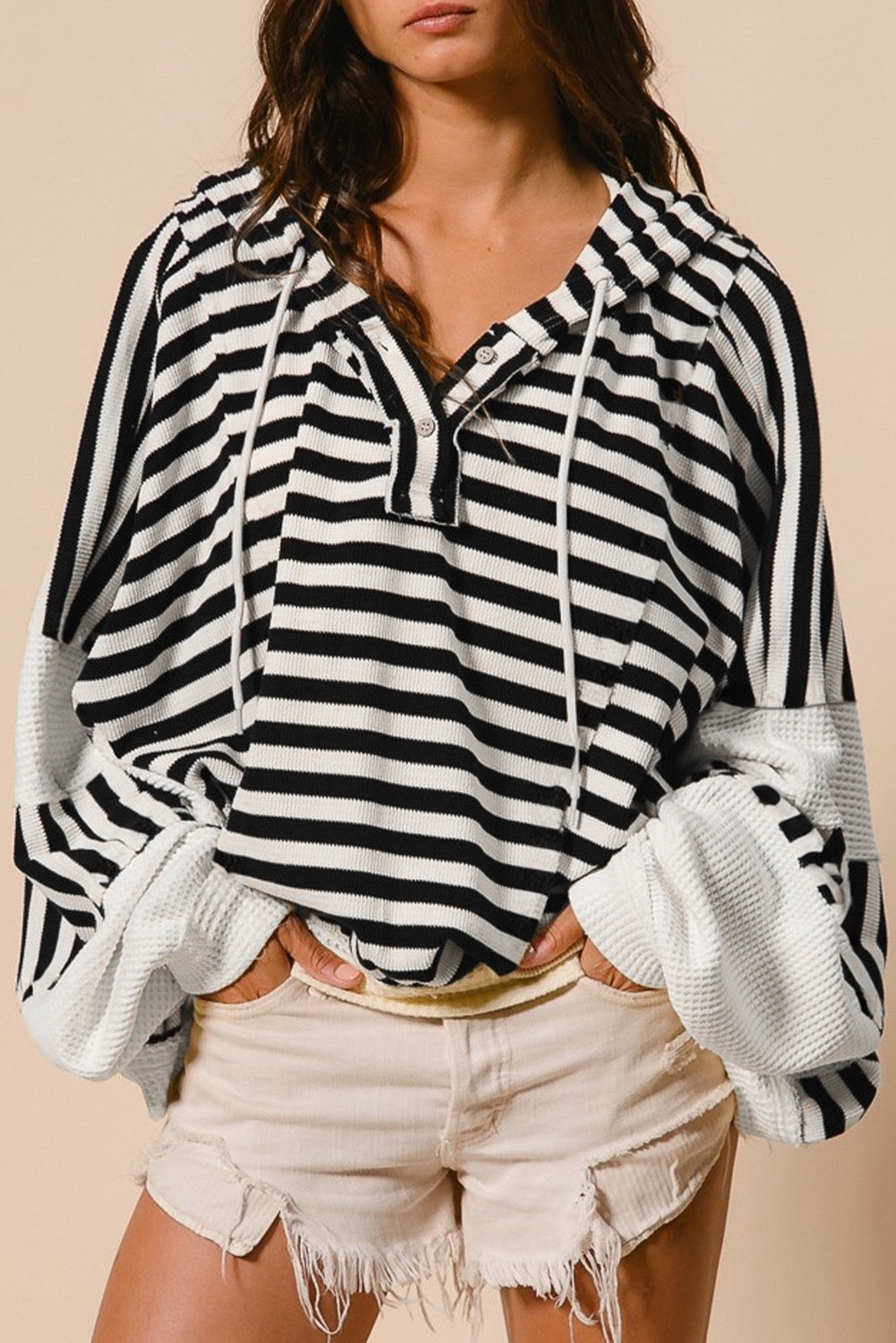 Black and White Oversized Striped Henley