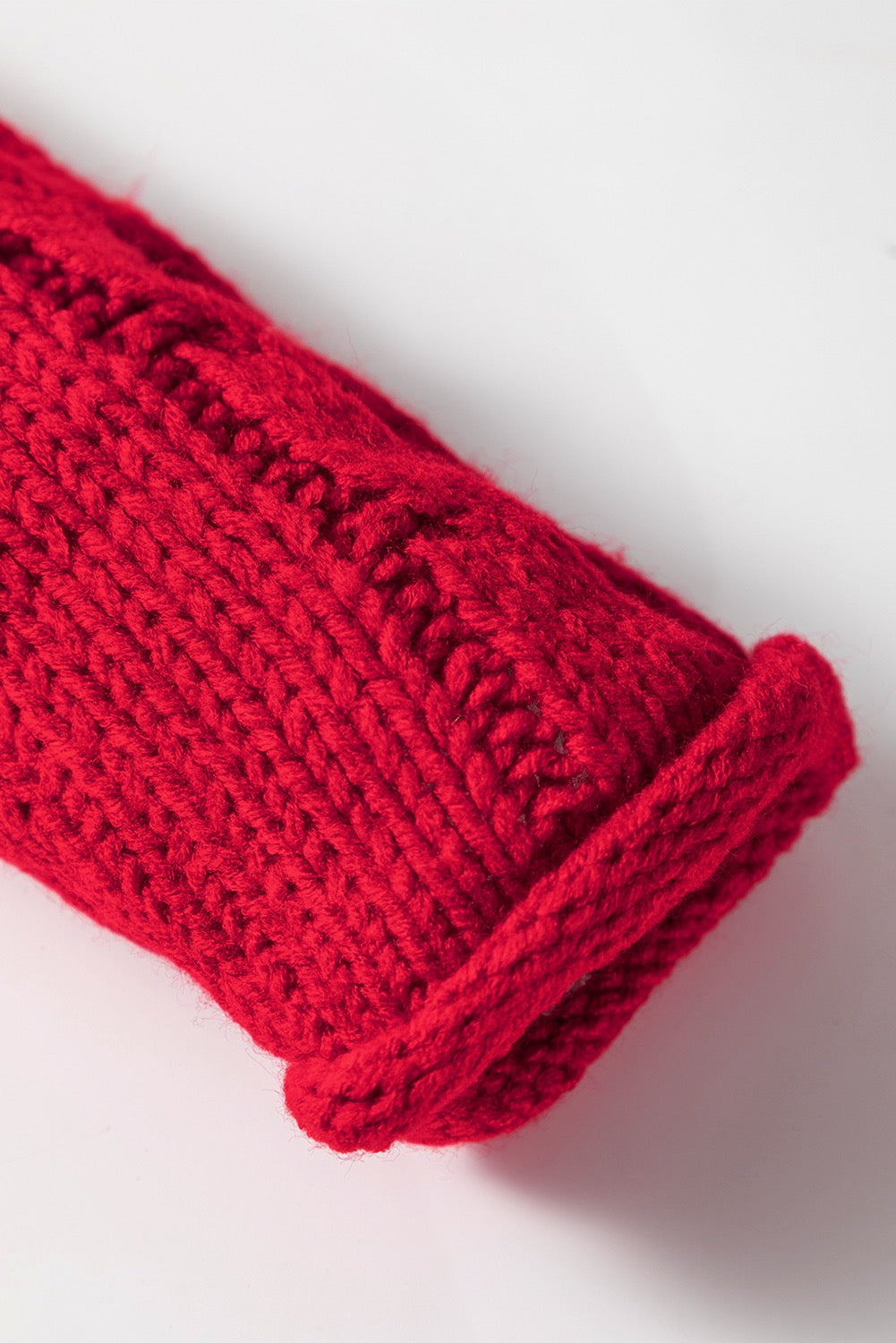 Racing Red Color Contrast Trim Textured Knit Drawstring Hooded Sweater