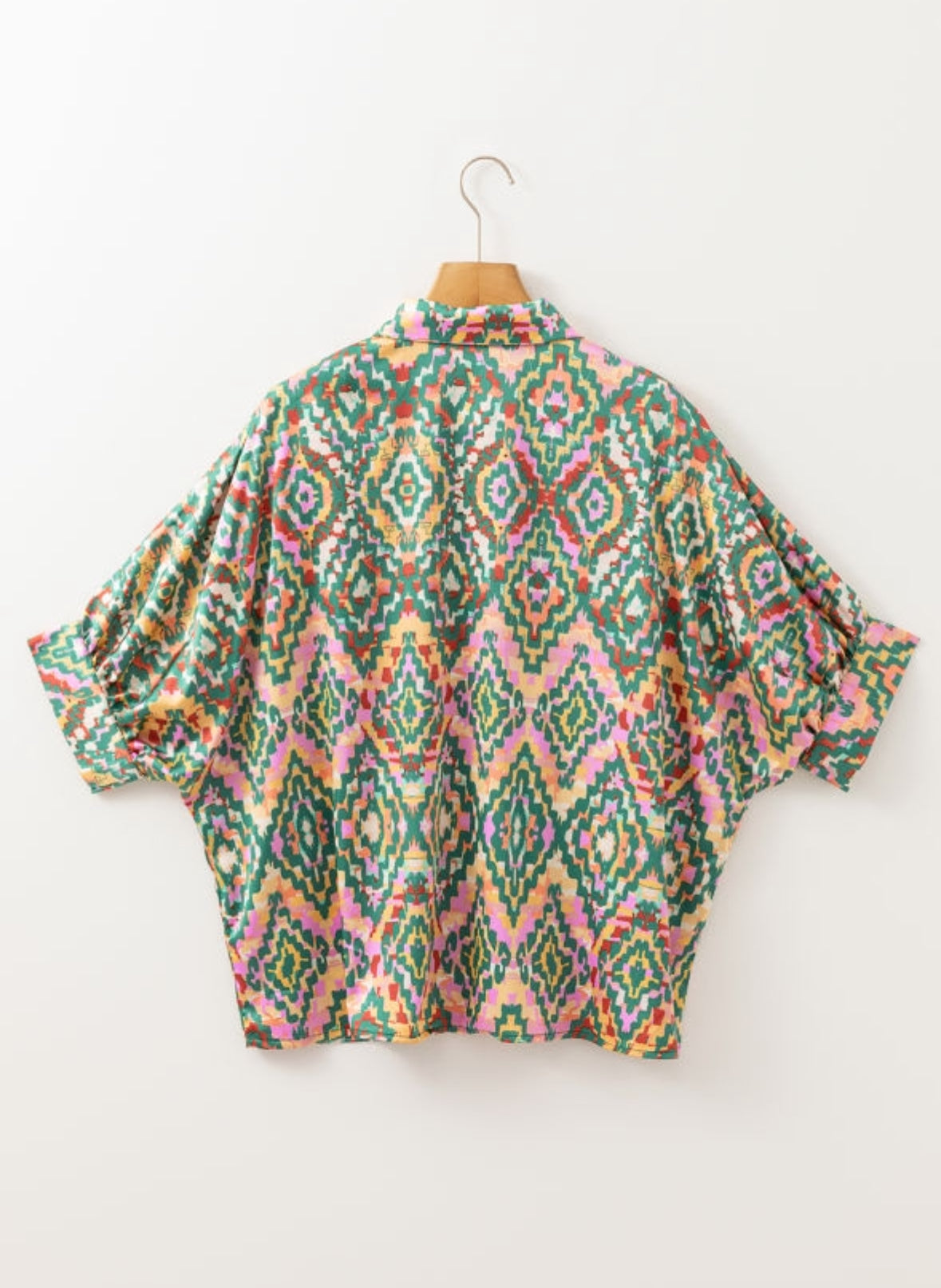 Dark Green Print Button Up Top