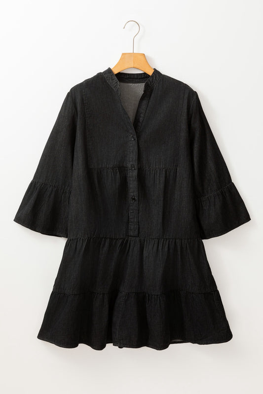 Black Button Front Swing Dress