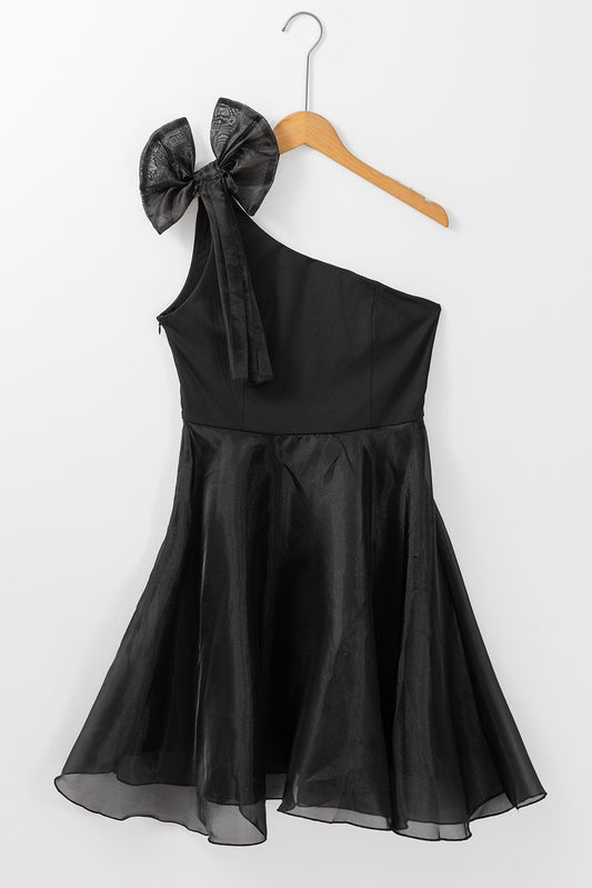 Black One Shoulder Tulle Overlay Dress