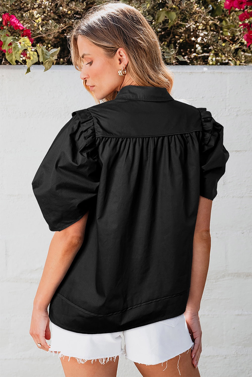 Black Puff Sleeve Shirt