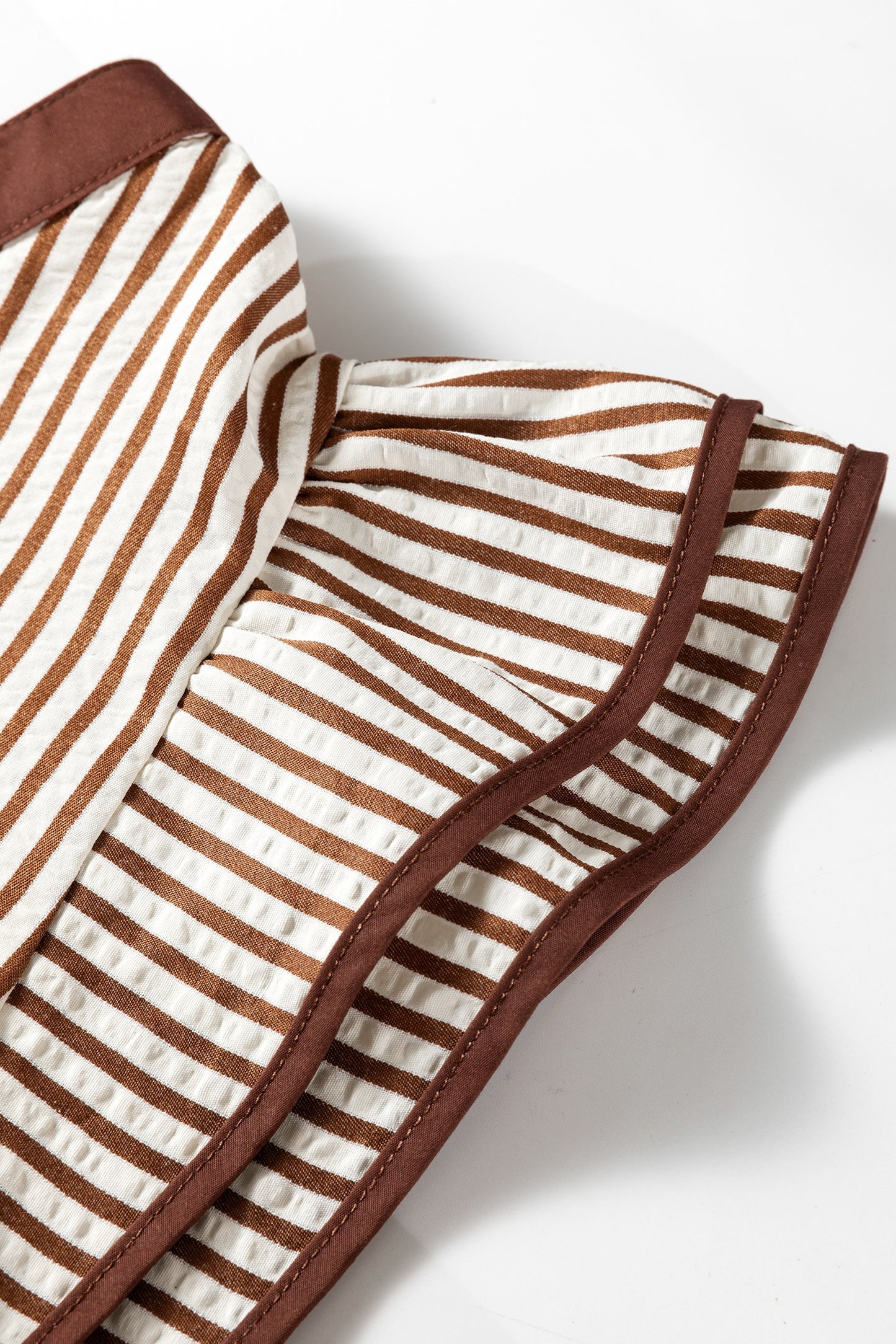 Khaki Stripe Double Ruffled Short Sleeve Top