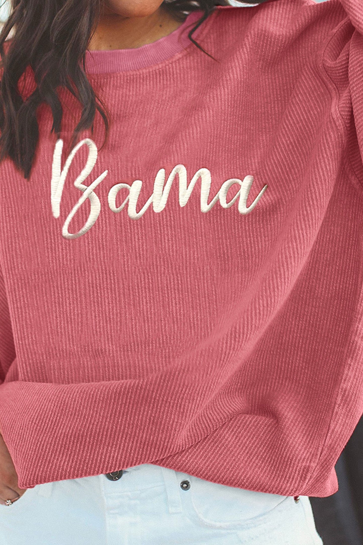 Corded Ribbed Bama Embroidered Letter Graphic Sweatshirt (ships 1/17)