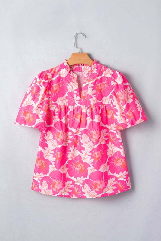 Floral Pink Short Sleeve Summer Blouse