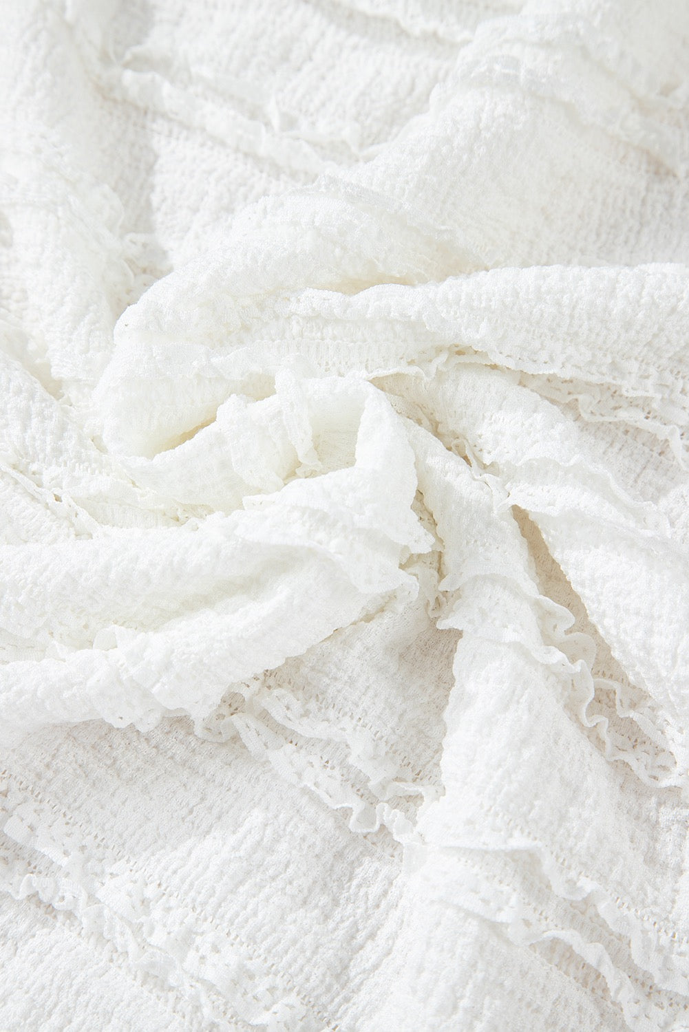 White Frilled Lace Trim Bubble Sleeve Blouse