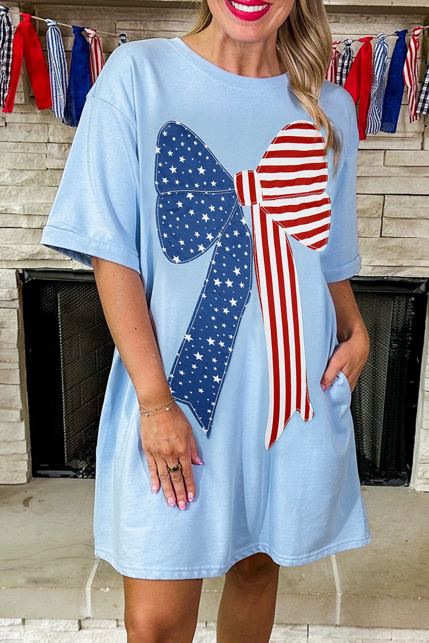 Patriotic Big Bow Stitched Shift Dress