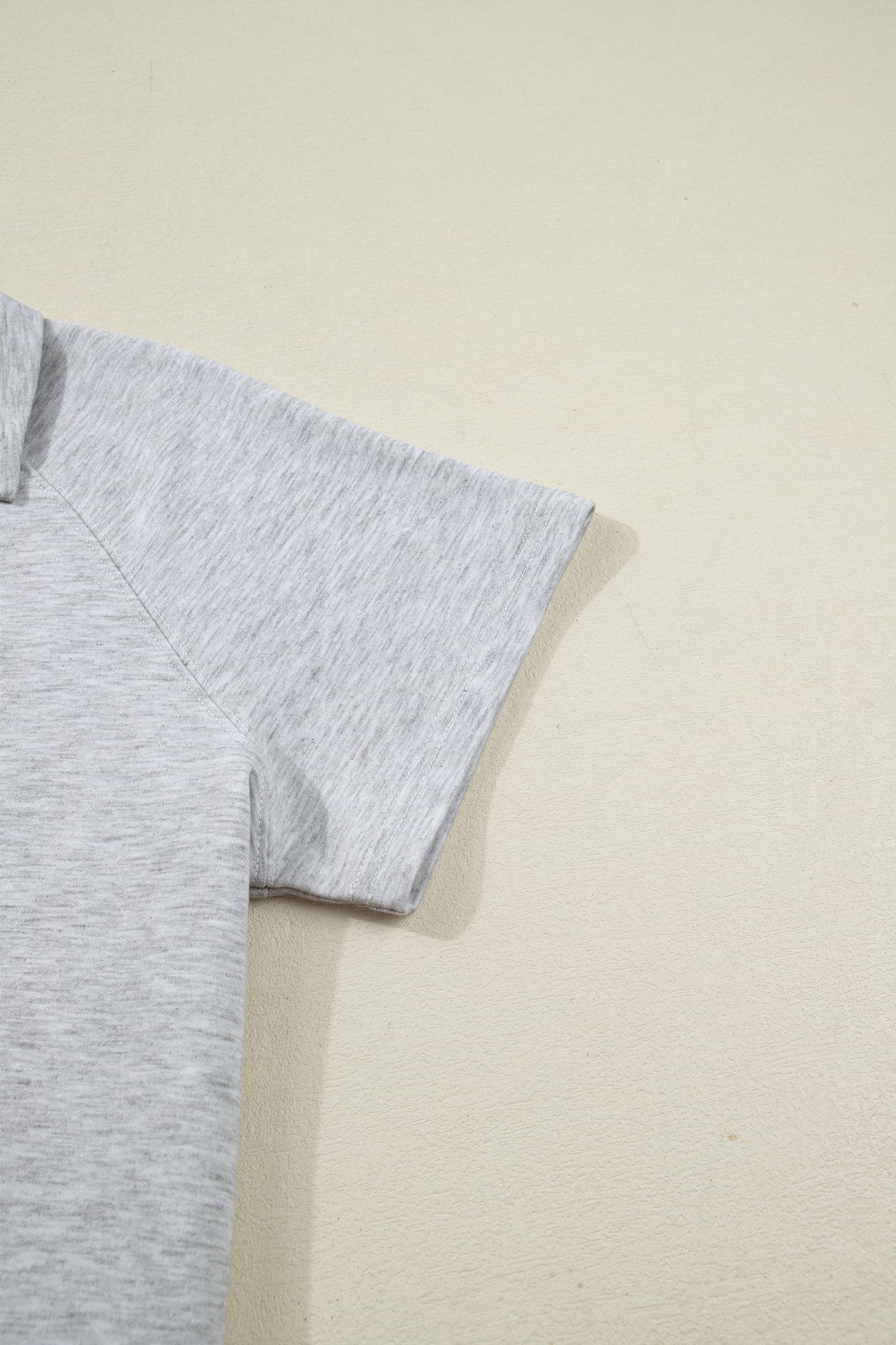 Light Grey Collared V Neck Tee Drawstring Elastic Waist Shorts 2pc Set