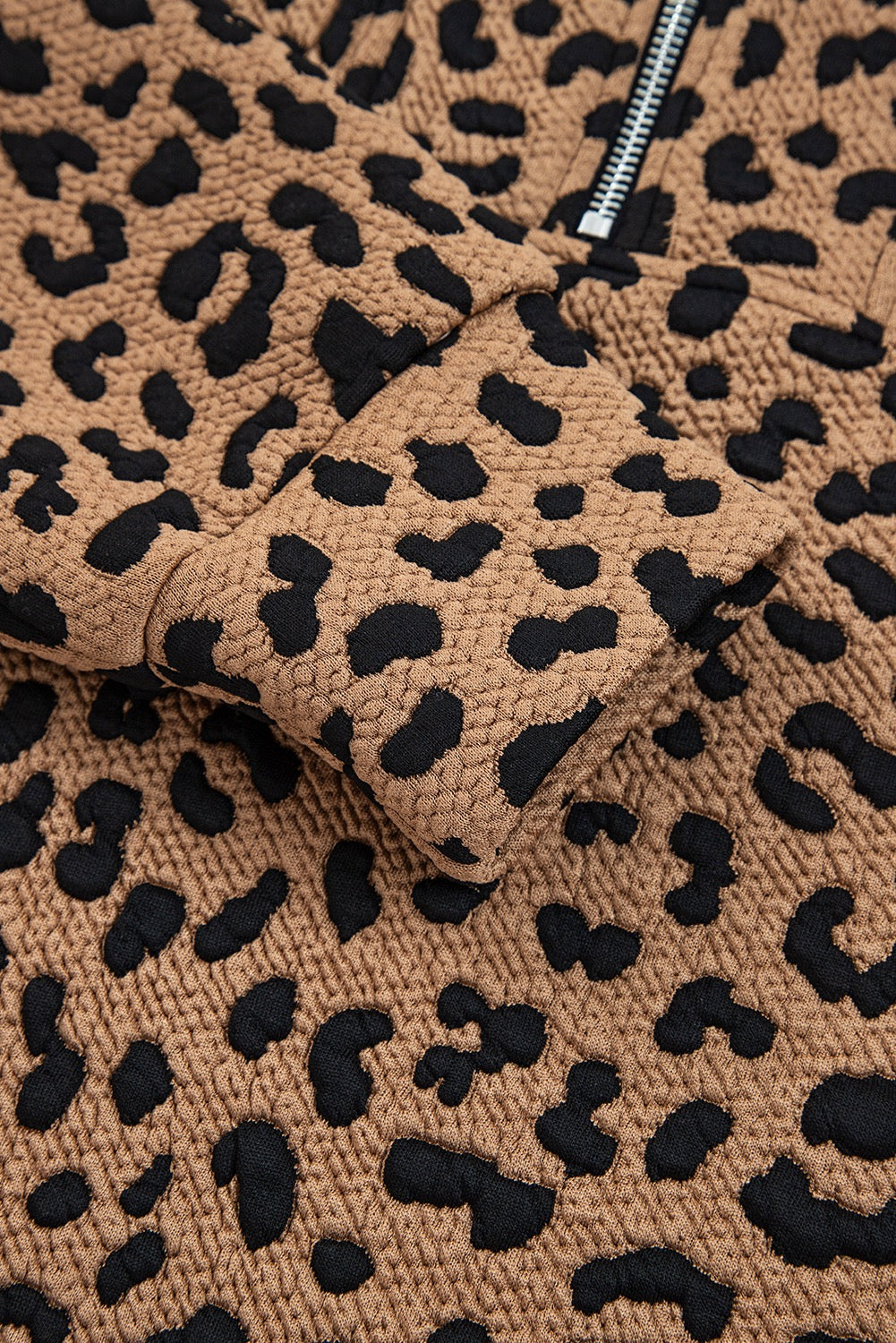 Brown Leopard Print Quarter Zip Sweatshirt