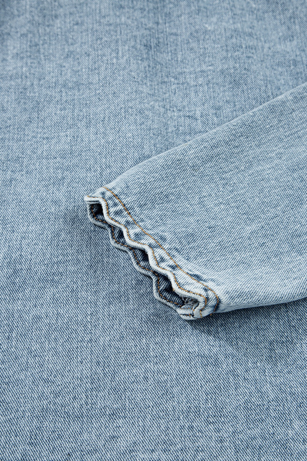 Scallop Trim, Button Up Denim Jacket, Medium Wash