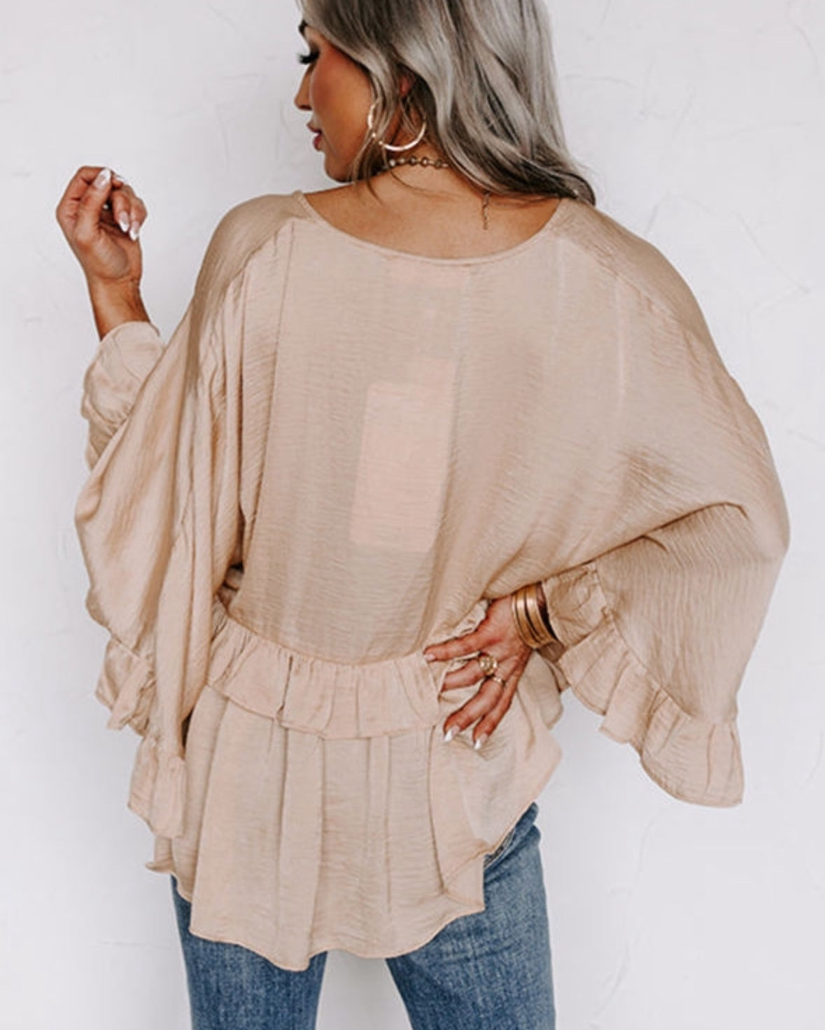 Apricot Batwing Sleeve Ruffle Top