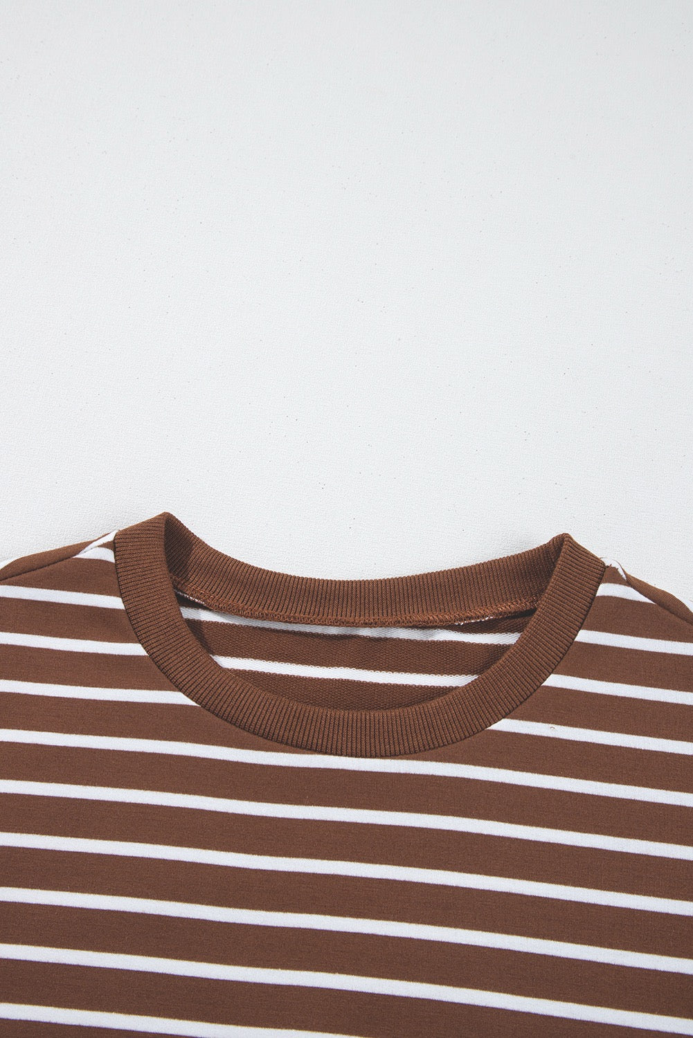 Coffee Striped Long Sleeve Round Neck Loose Fit Tee