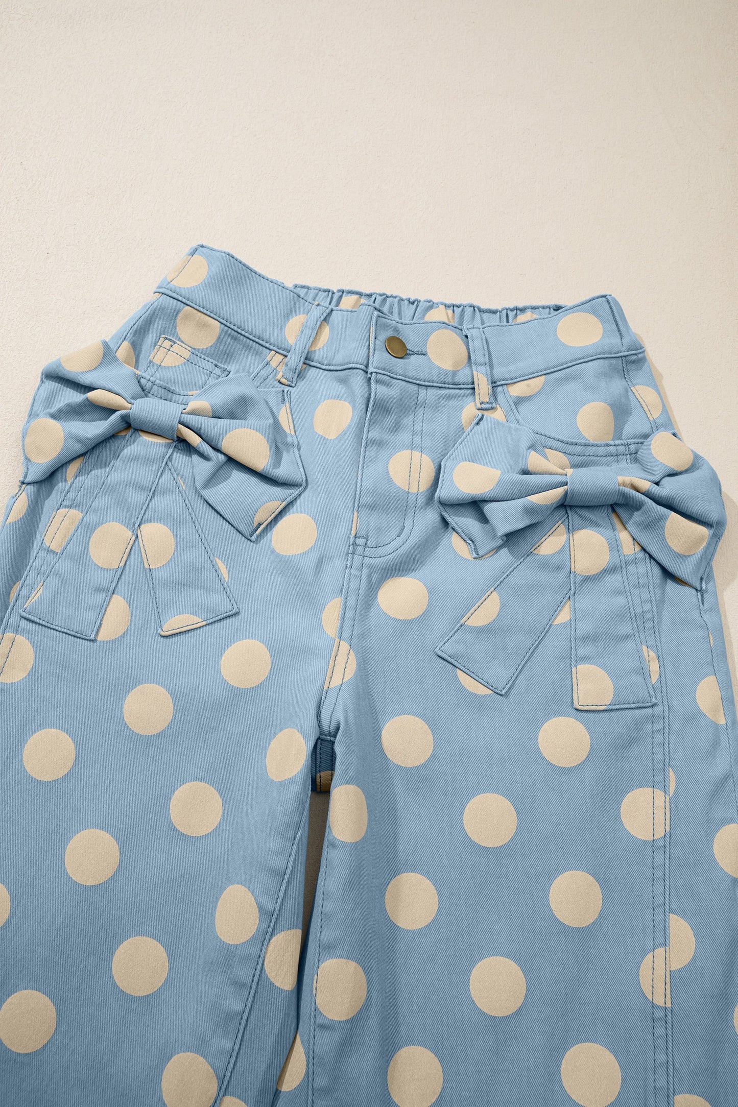 Polka Dot Print Scalloped Patch Pocket Cotton Pants