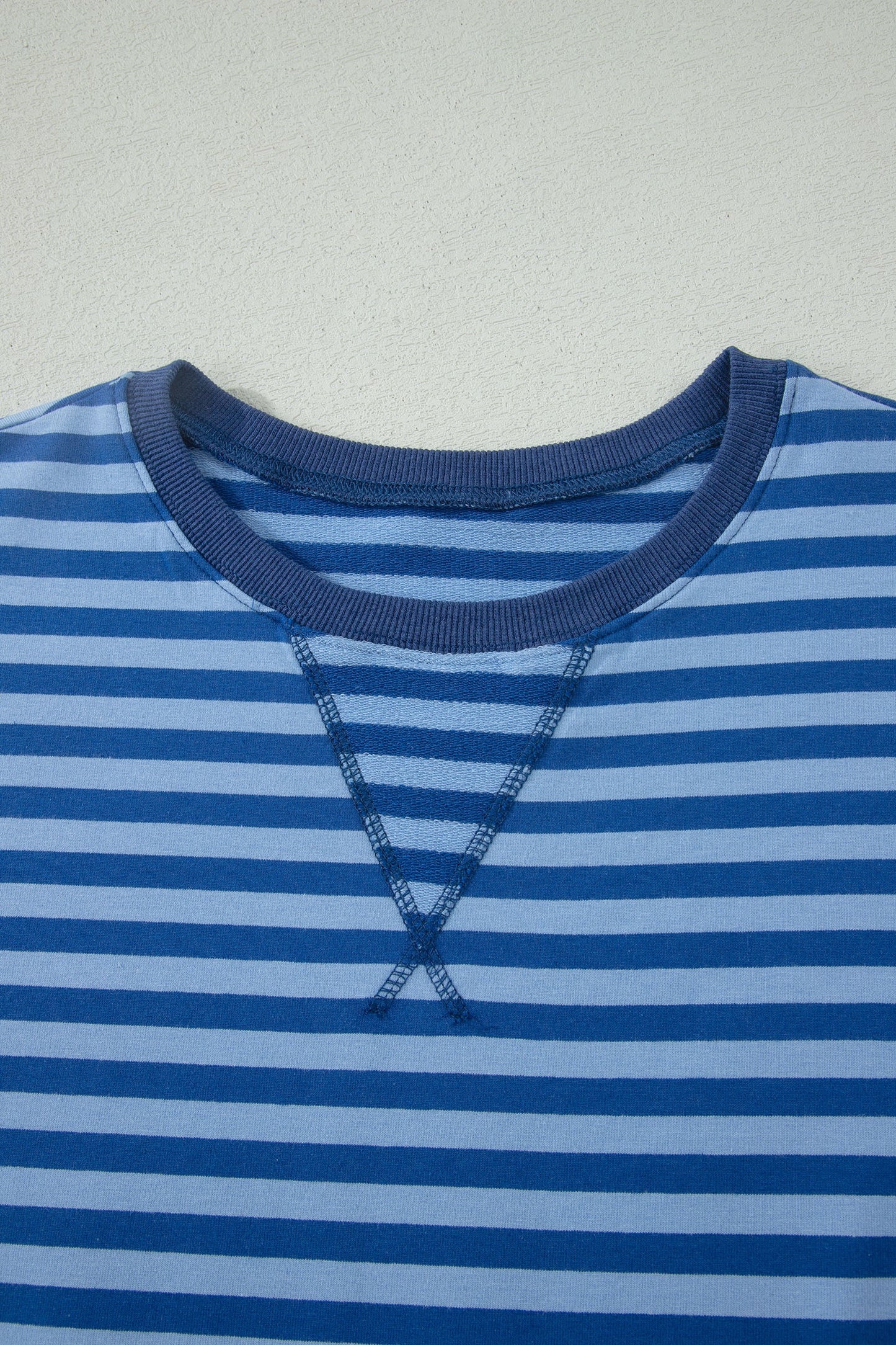 Blue Stripe Striped Ribbed Cotton Two-
Piece Short Set with Chest Patch