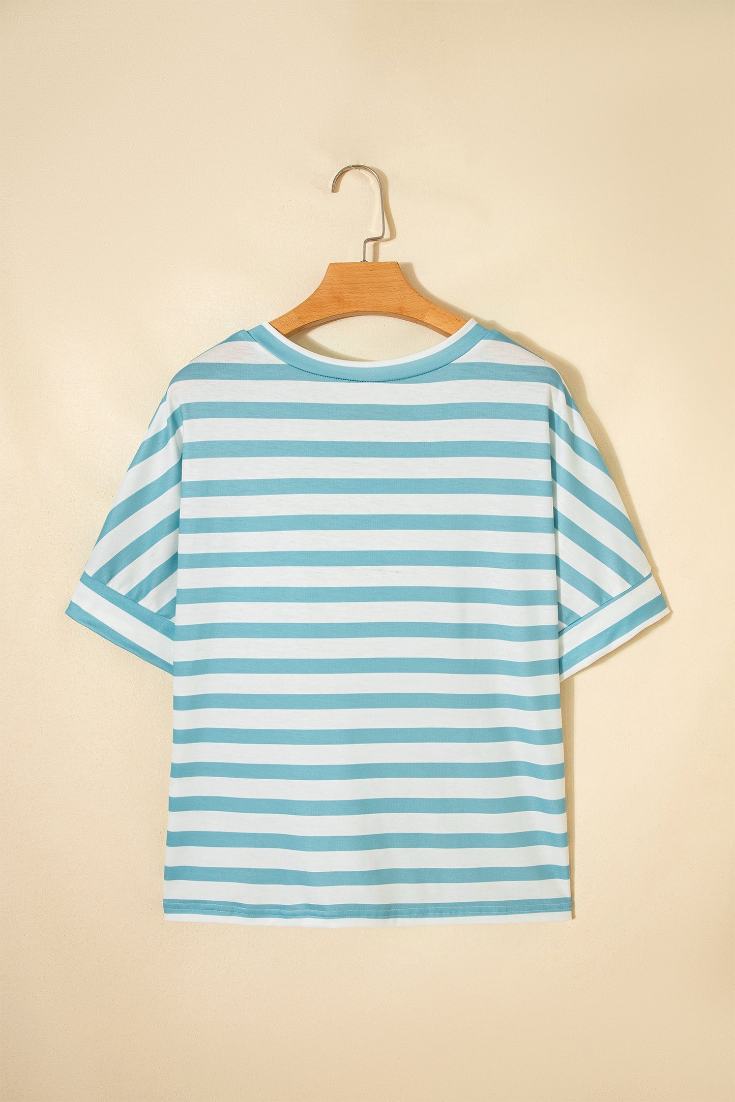Blue Stripe V Neck Patched Pocket Tee