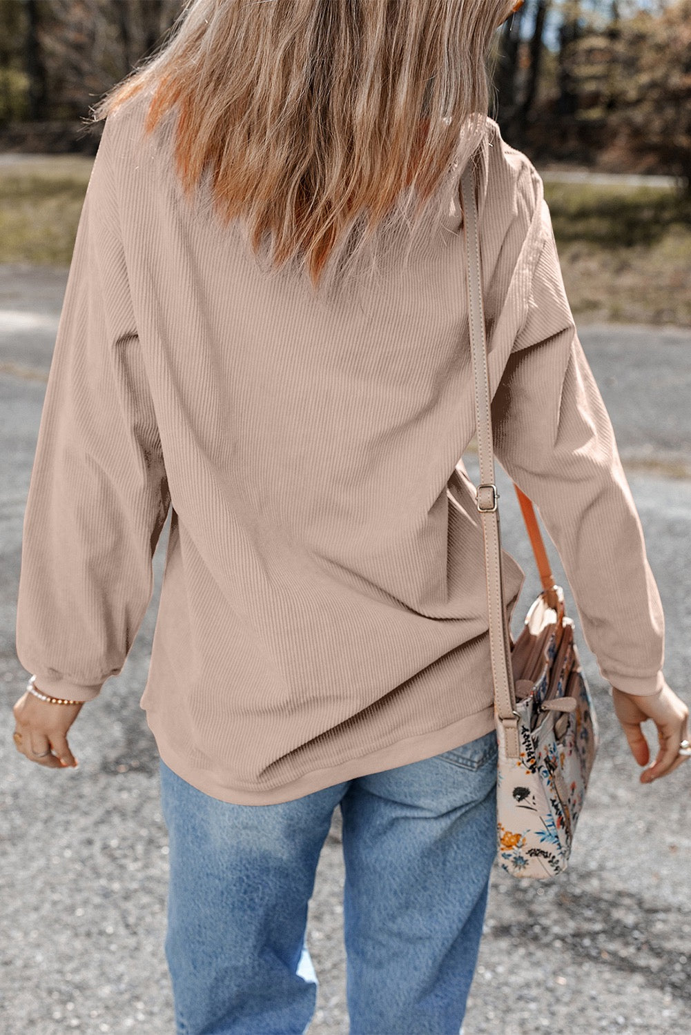 Beige Corduroy Oversized Sweatshirt