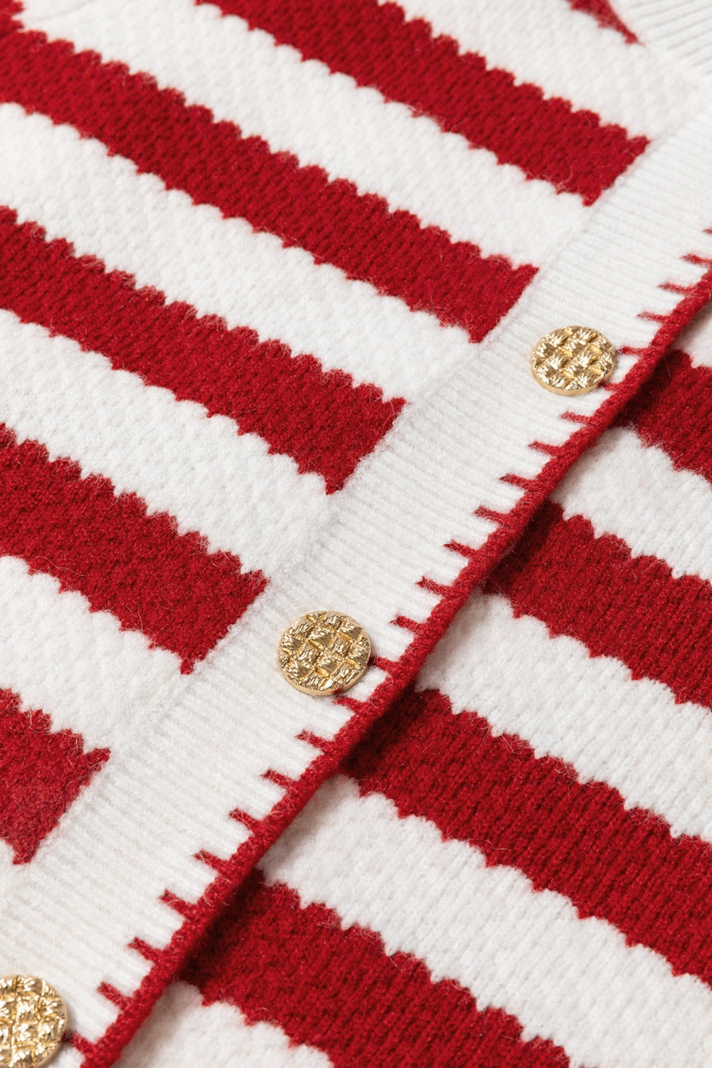 Red Stripe Chic Golden Button Cardigan