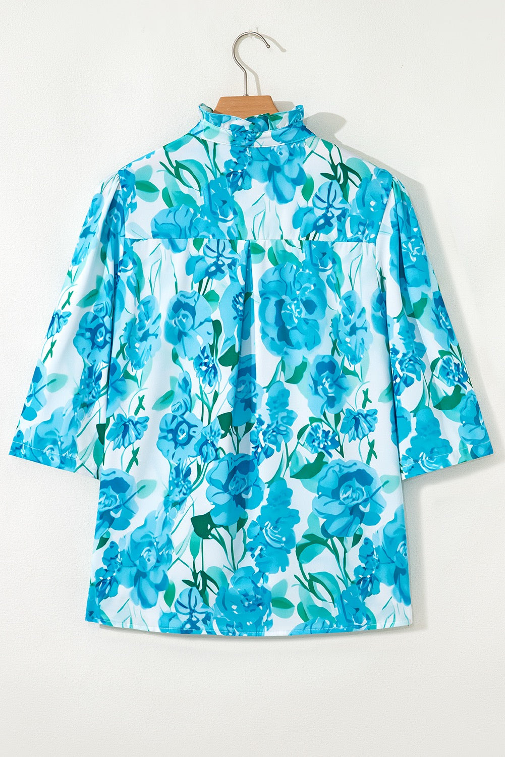 Green Floral Frilled Collar Three Quarters Sleeve