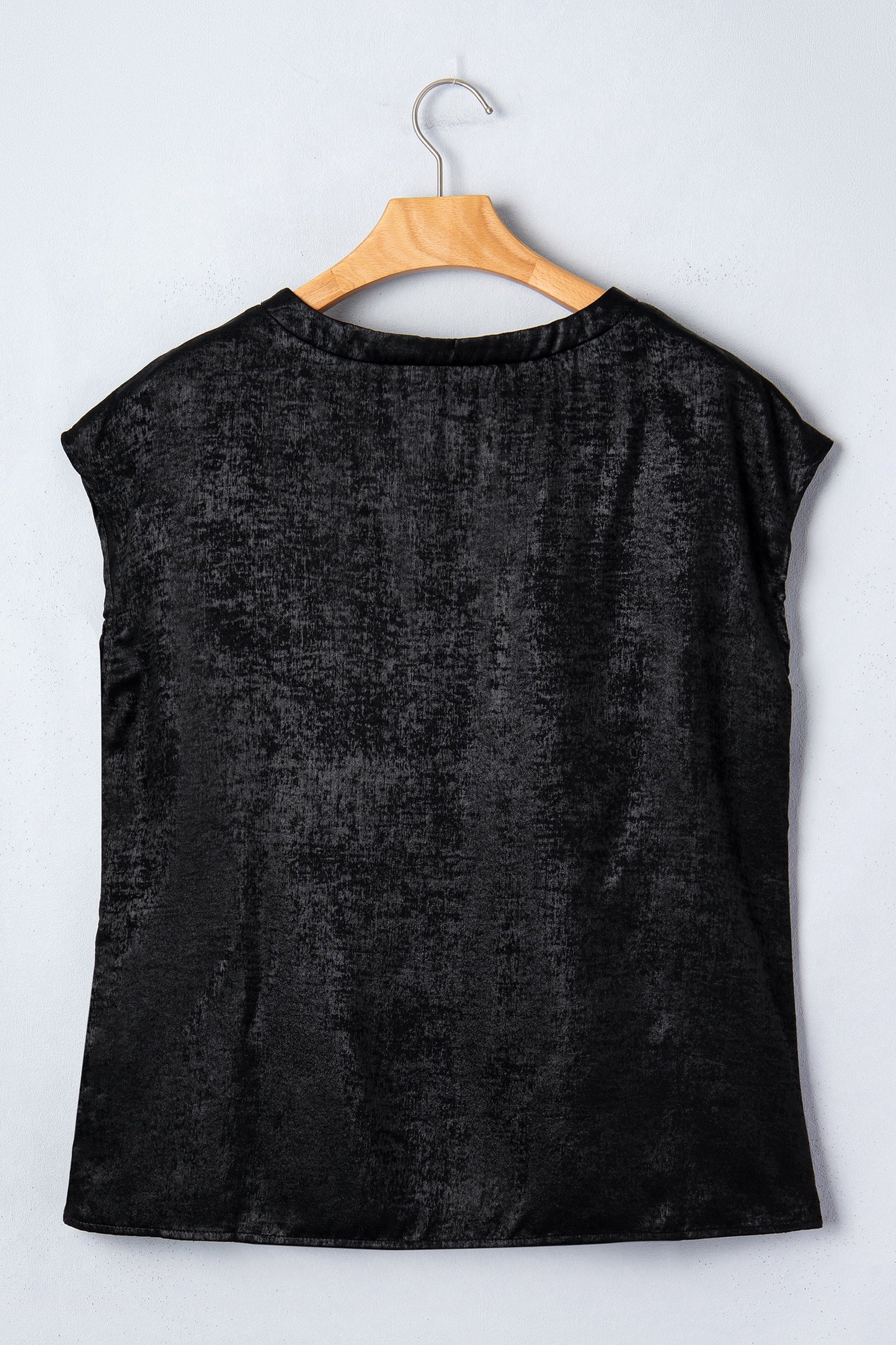 Black Metallic Round Neck Cap Sleeve Top