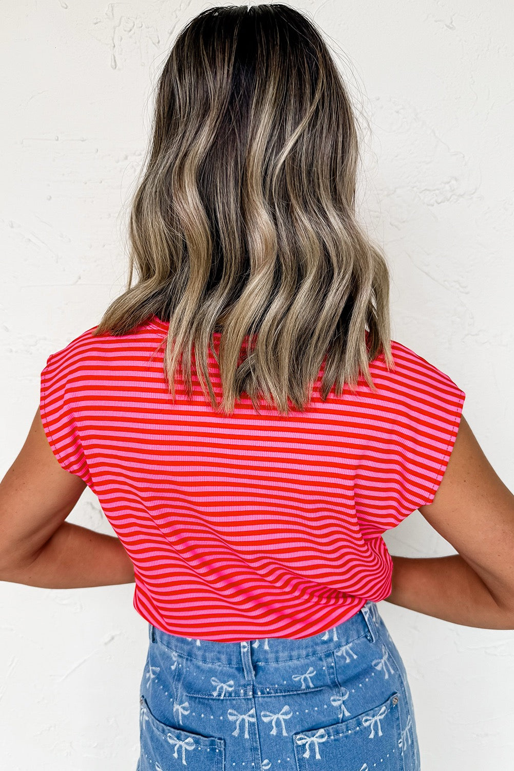 Red Stripe Cap Sleeve Tee